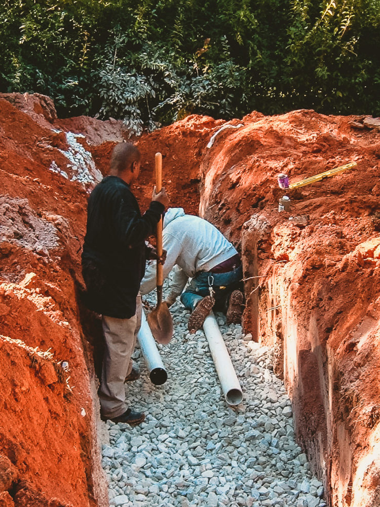 Sewer repair being performed